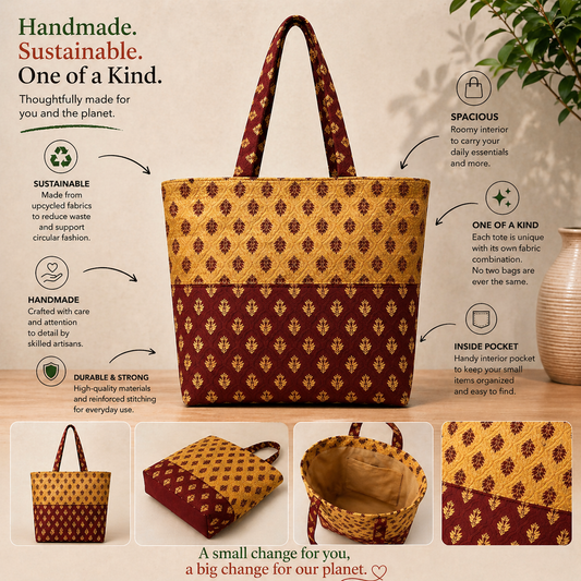 Rust & Orange Recycled Poly Tote Bag – Eco-Friendly & Handmade