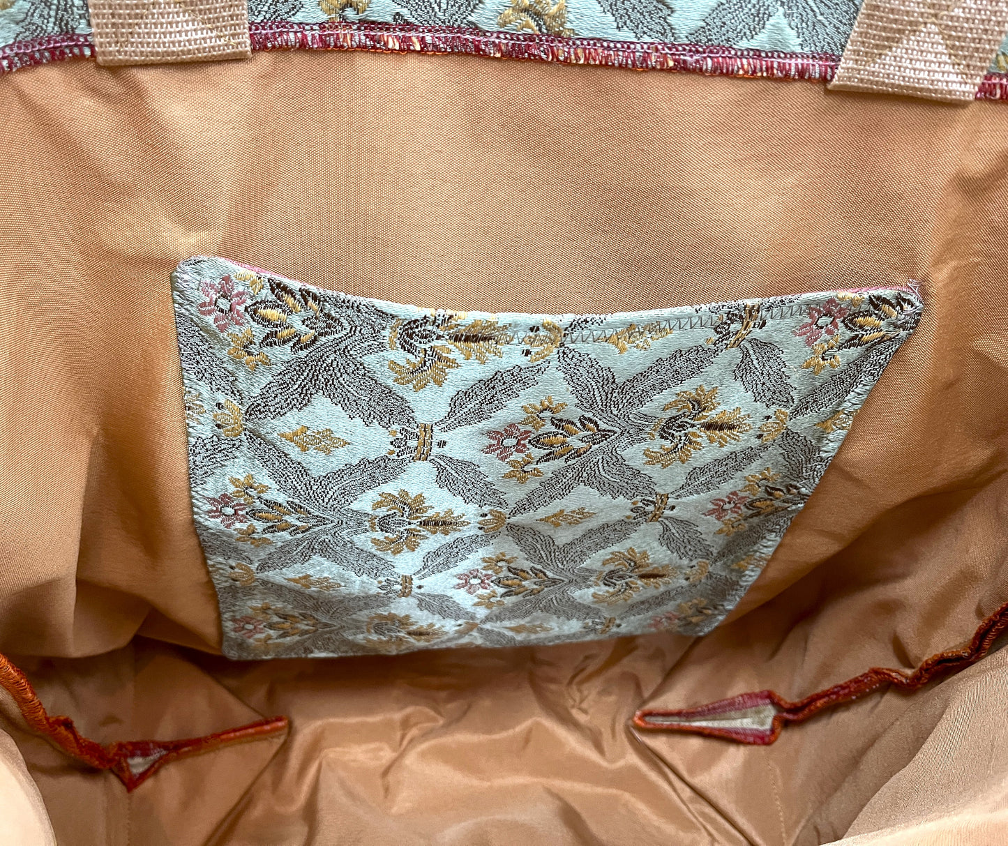 Tote Bag antique silk in soft greens and golds