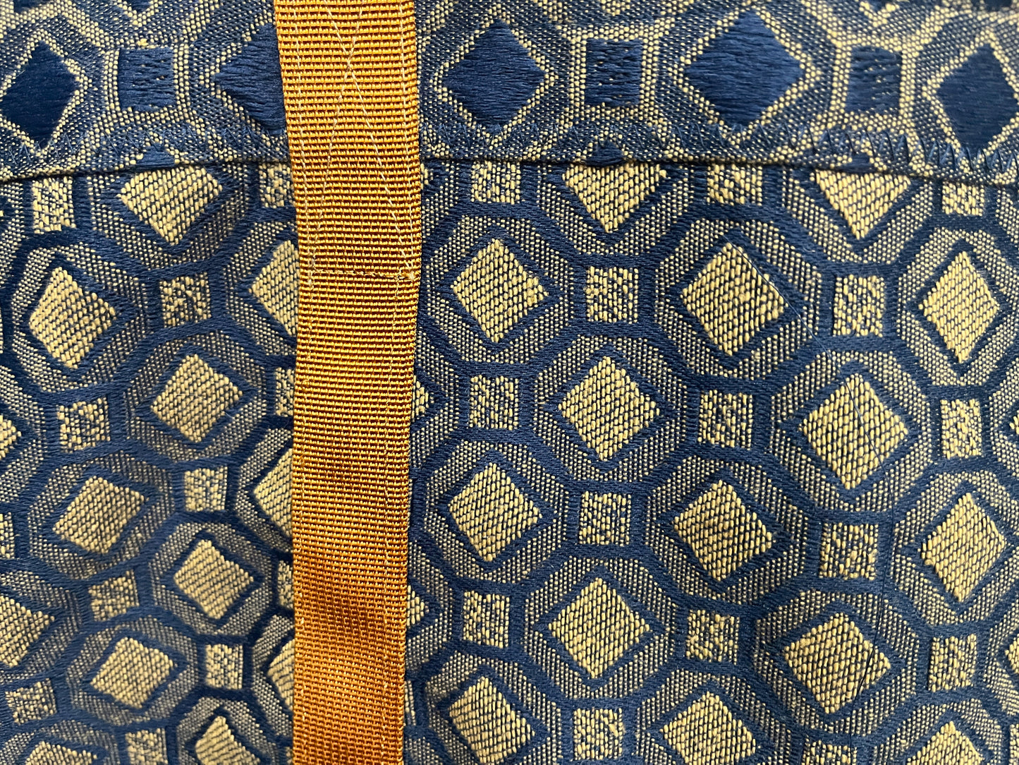Tote Bag: Navy Check Recycled Cotton Tote Bag with Tan Base
