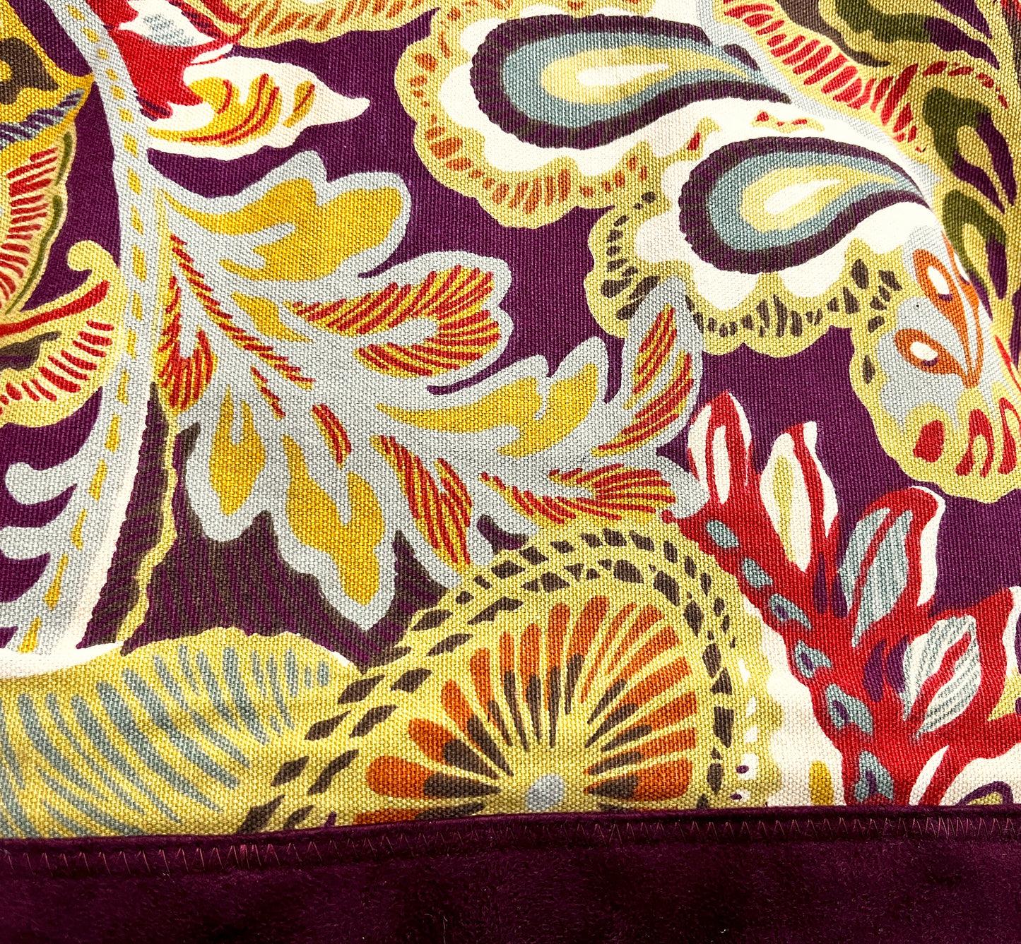 Tote Bag: Floral Top & Burgundy Base Recycled Cotton Tote – Handmade Fashion Bag