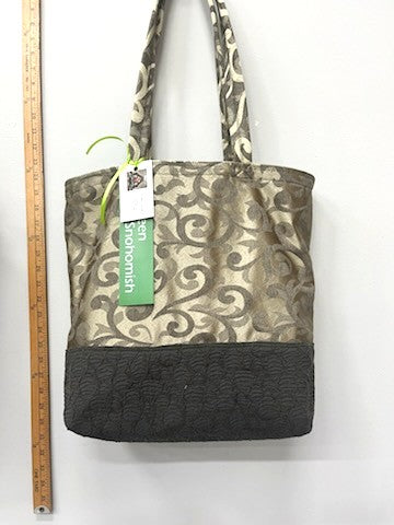 Soft Green Floral Recycled Cotton Tote with Gray Base – Elegant & Sustainable