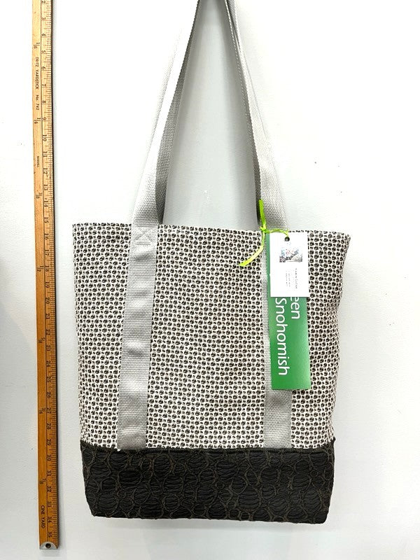 Taupe Gray Check Upholstery Recycled Tote – Durable & Eco-Friendly Handcrafted Bag