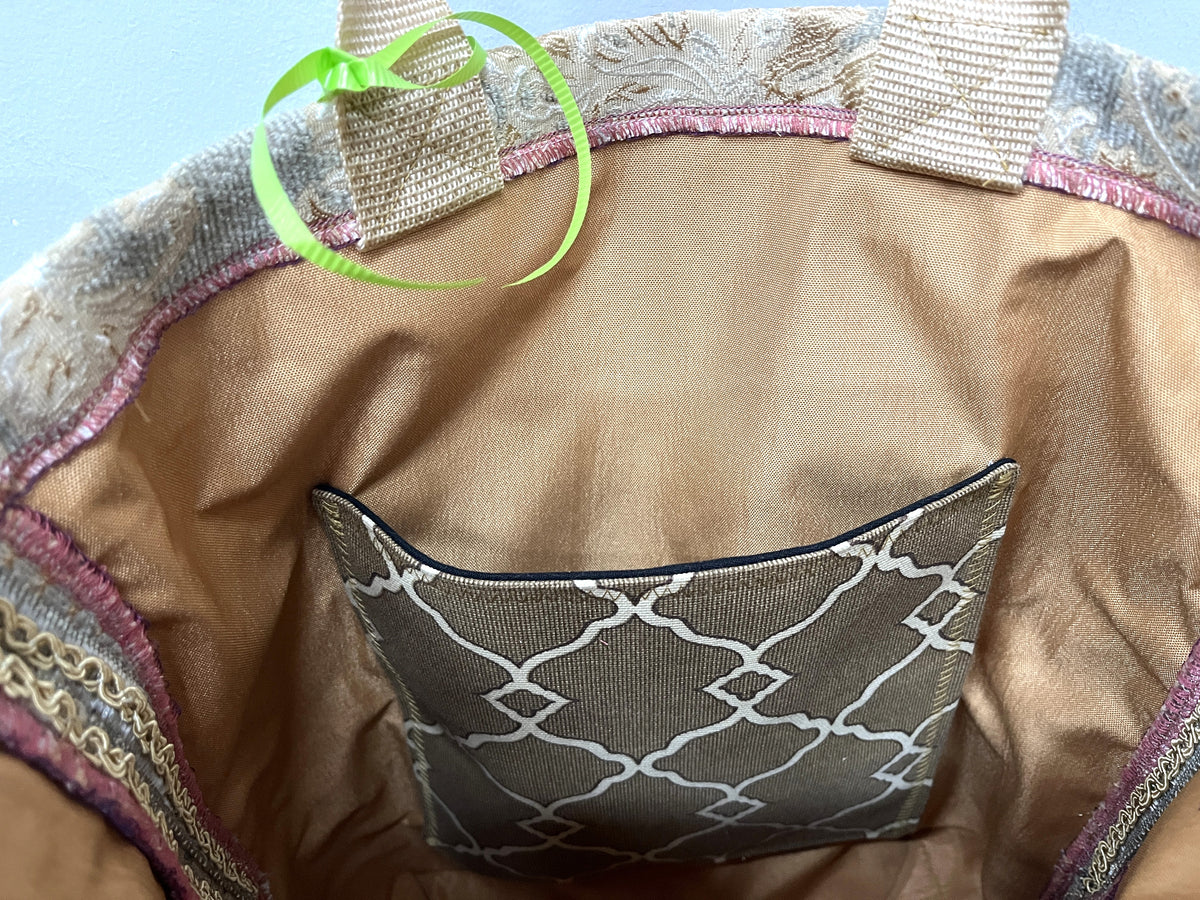 Tote Bag - Glitter threads in this elegant former pillow sham - inside pocket