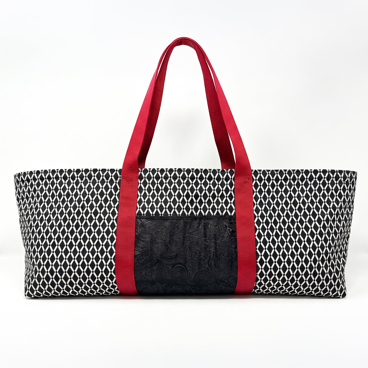 Yoga Mat Bag - Black Diamond with Red Trim and outside pocket