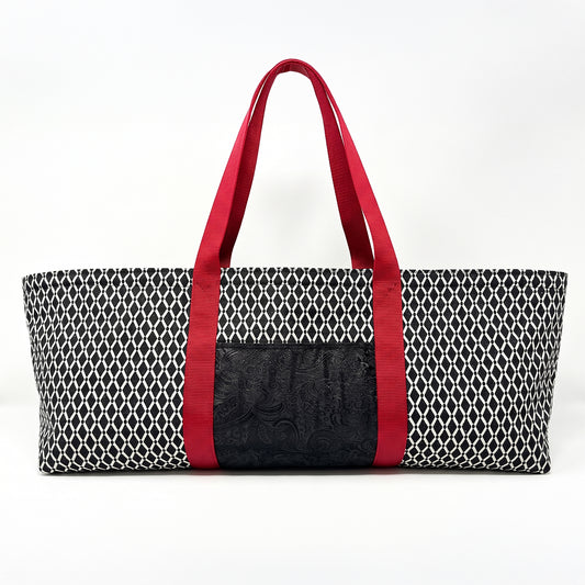 Yoga Mat Bag - Black Diamond with Red Trim and outside pocket