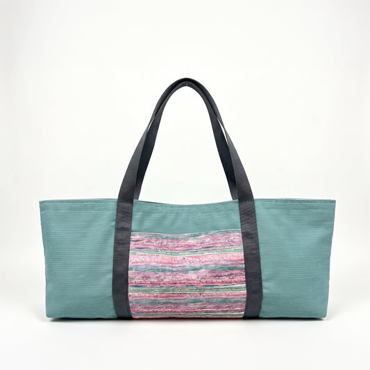 Yoga Mat Bag -  Blue with Pink Sripes and an outside pocket