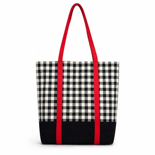 Tote Bag: Black & White Check Recycled Polyester Tote Bag – Handmade & Eco-Conscious Design