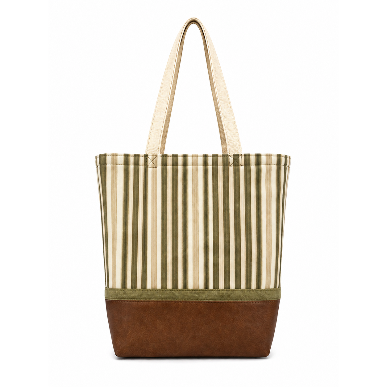 Tote Bag: Satin Green & Gold Stripe Recycled Faux Leather Tote