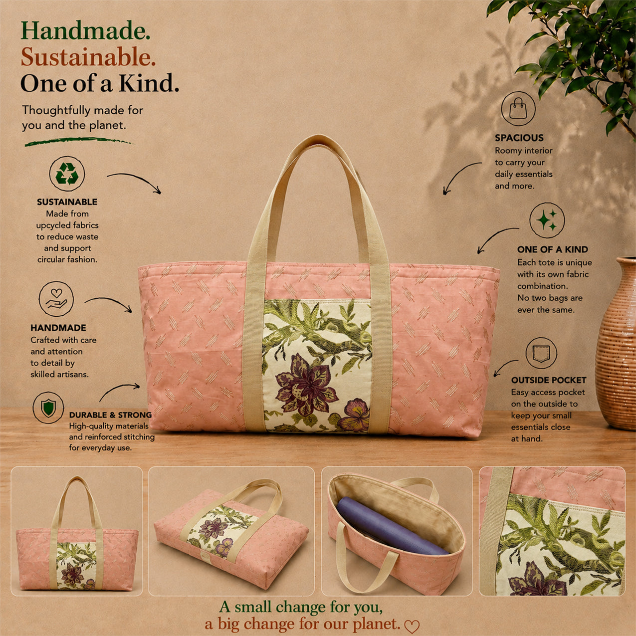 Yoga Mat Bag - Pink silk with outside pocket