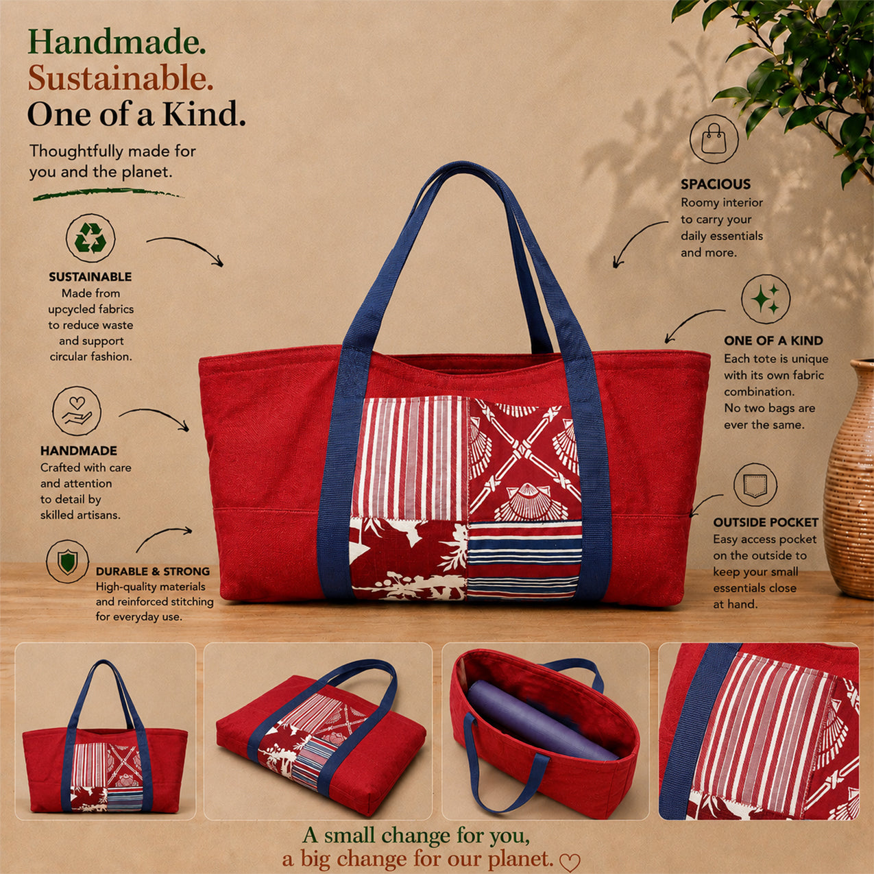 Yoga Mat Bag - Red White & Blue with outside pocket