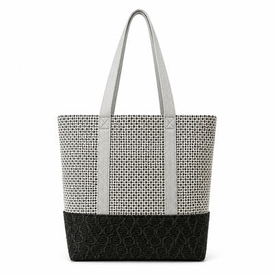 Taupe Gray Check Upholstery Recycled Tote – Durable & Eco-Friendly Handcrafted Bag