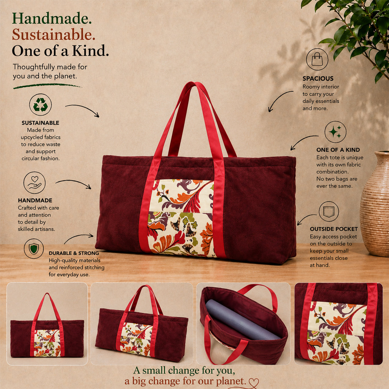 Yoga Mat Bag - Fun floral pattern on the outside pocket
