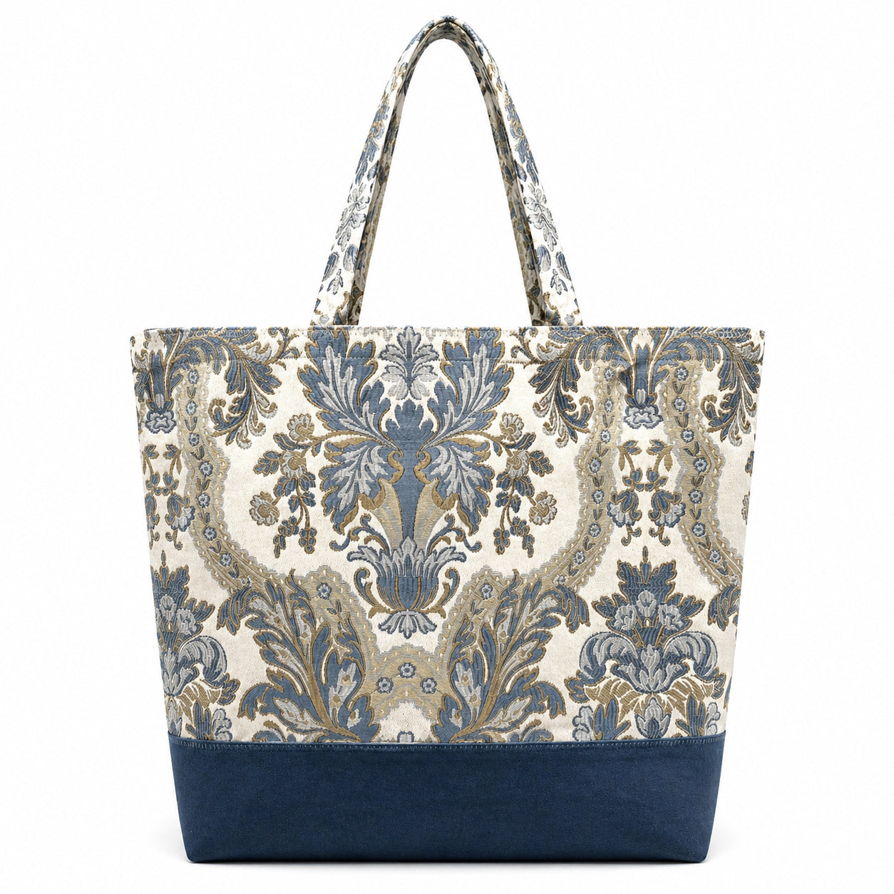 Tote Bag: Pale Blue Floral Print Upcycled Tote Bag with Dusky Blue Base – Handmade Sustainable Carryall