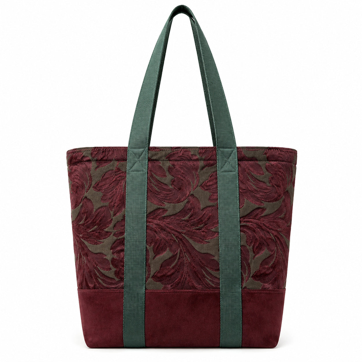 Tote Bag: Maroons and Greens Mixed Fabric Upcycled Tote Bag – Handmade Minimal Sustainable Carryall