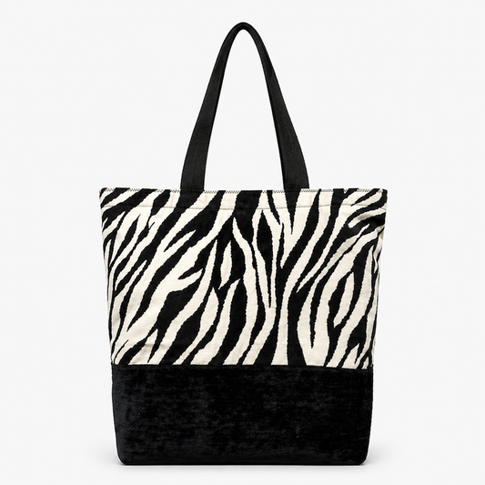 Tote Bag: Zebra Stripe Recycled Cotton Handmade Tote – Bold & Sustainable Fashion Bag