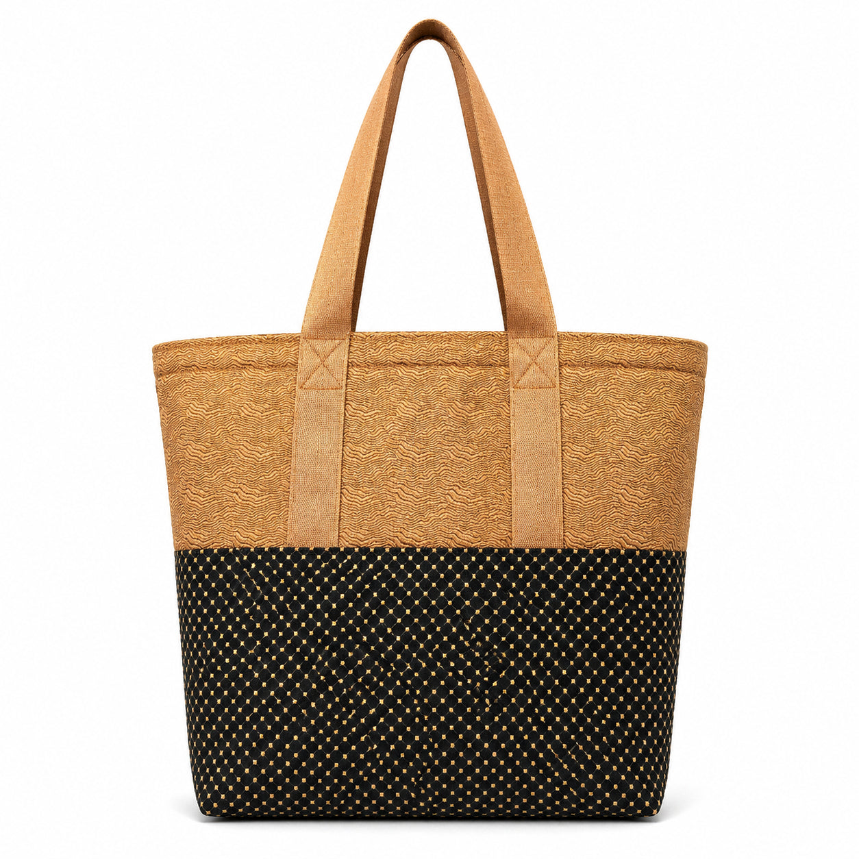 Tote Bag: Copper colored top rim and checked black base - tote bag