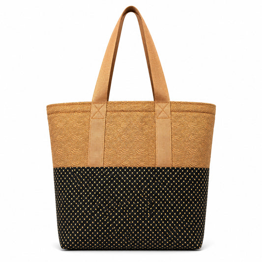 Tote Bag: Copper colored top rim and checked black base - tote bag