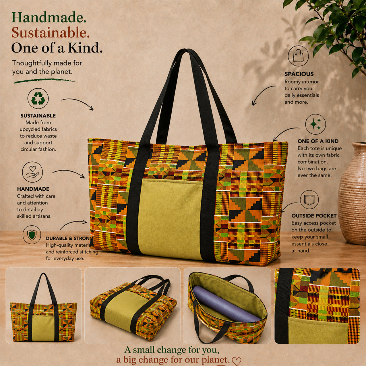 Yoga Mat Bag - Bright African print with outside pockets