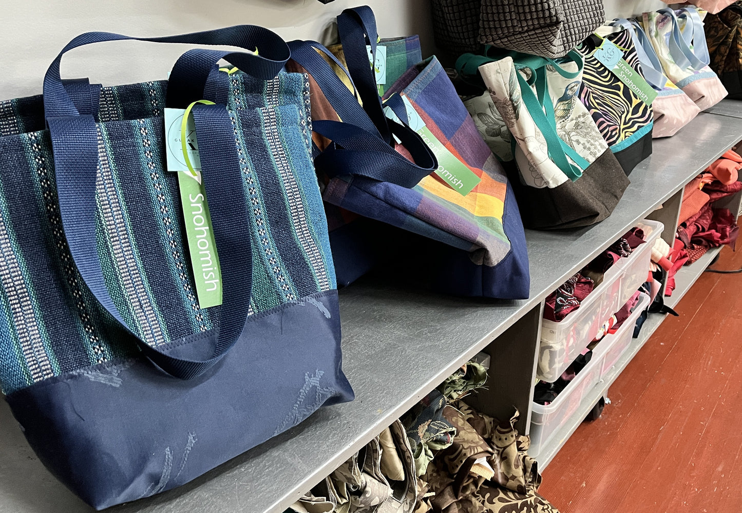 Tote Bag - heavy duty handwoven cotton stripes with a zipper and glittery inside pocket