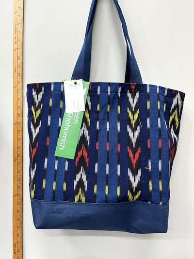 Blue Ikat Cotton Recycled Tote Bag – Handcrafted Boho Eco Tote