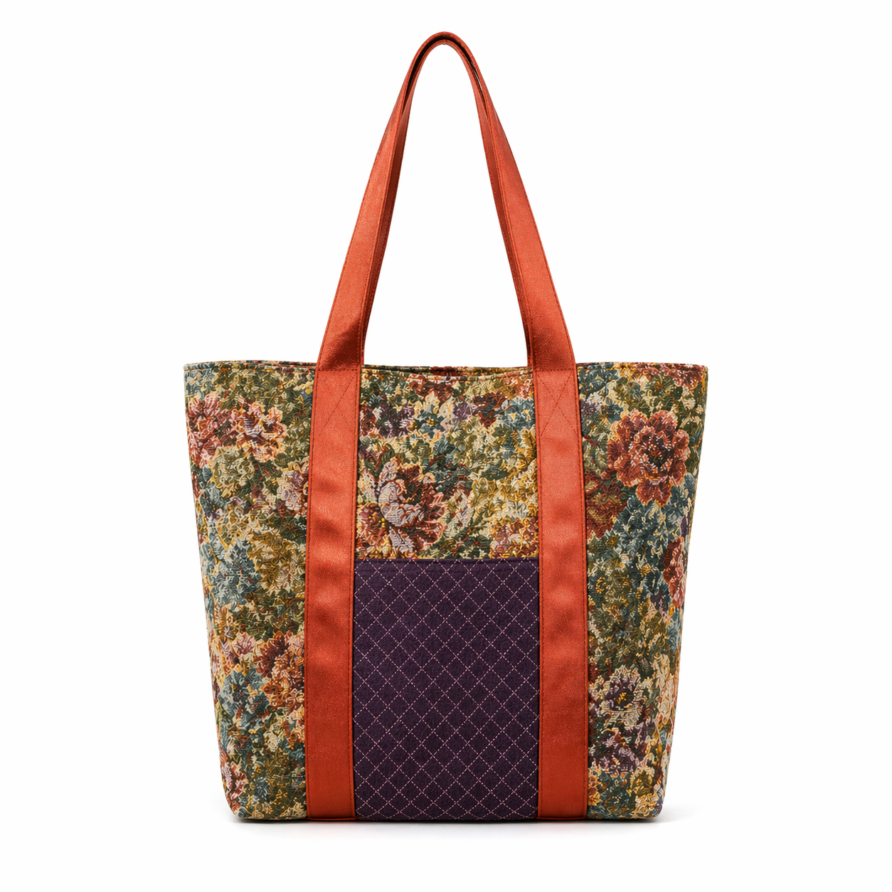 Tote Bag: Upcycled Floral Tapestry Tote Bag – Outside pocket - Handmade Eco-Friendly Everyday Carry