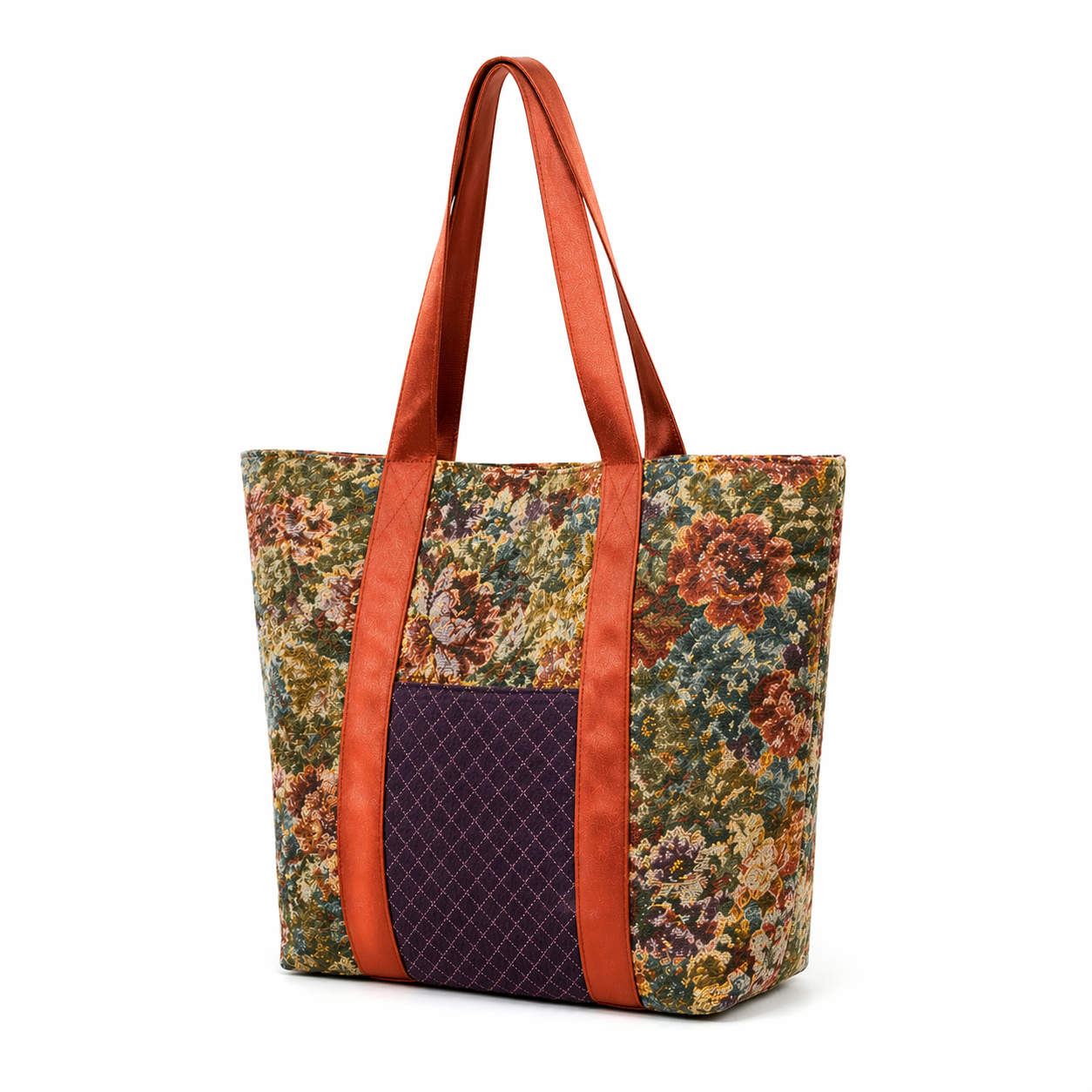 Tote Bag: Upcycled Floral Tapestry Tote Bag – Outside pocket - Handmade Eco-Friendly Everyday Carry