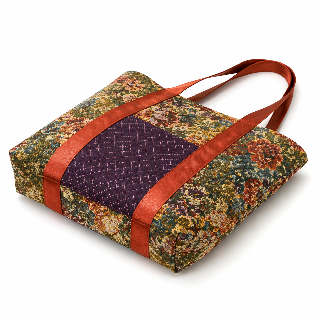 Tote Bag: Upcycled Floral Tapestry Tote Bag – Outside pocket - Handmade Eco-Friendly Everyday Carry