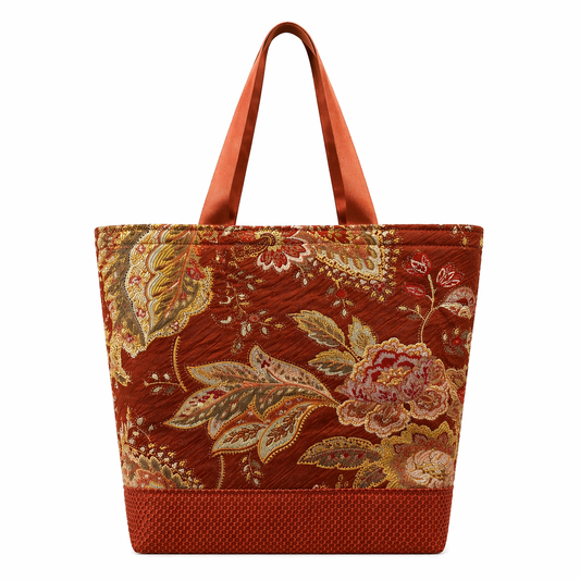 Tote Bag: Rich terra cotta colored floral design - eco friendly tote bag