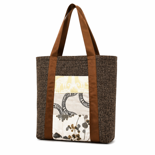 Tote Bag: Brown & white - Outside pocket - everyday use tote bag