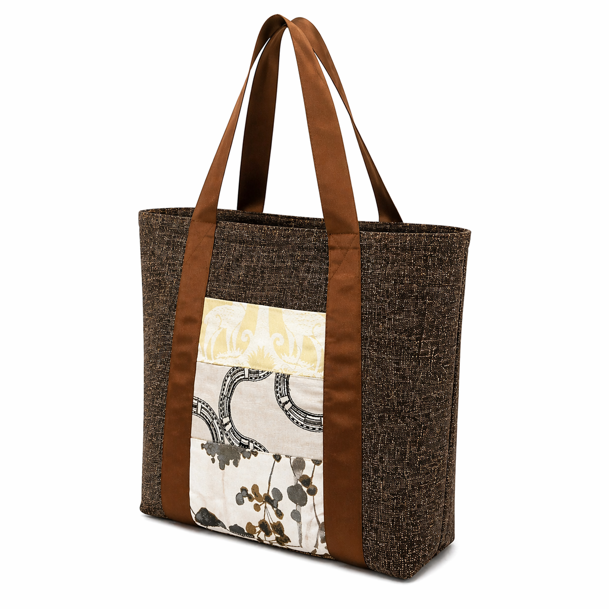 Tote Bag: Brown & white - Outside pocket - everyday use tote bag