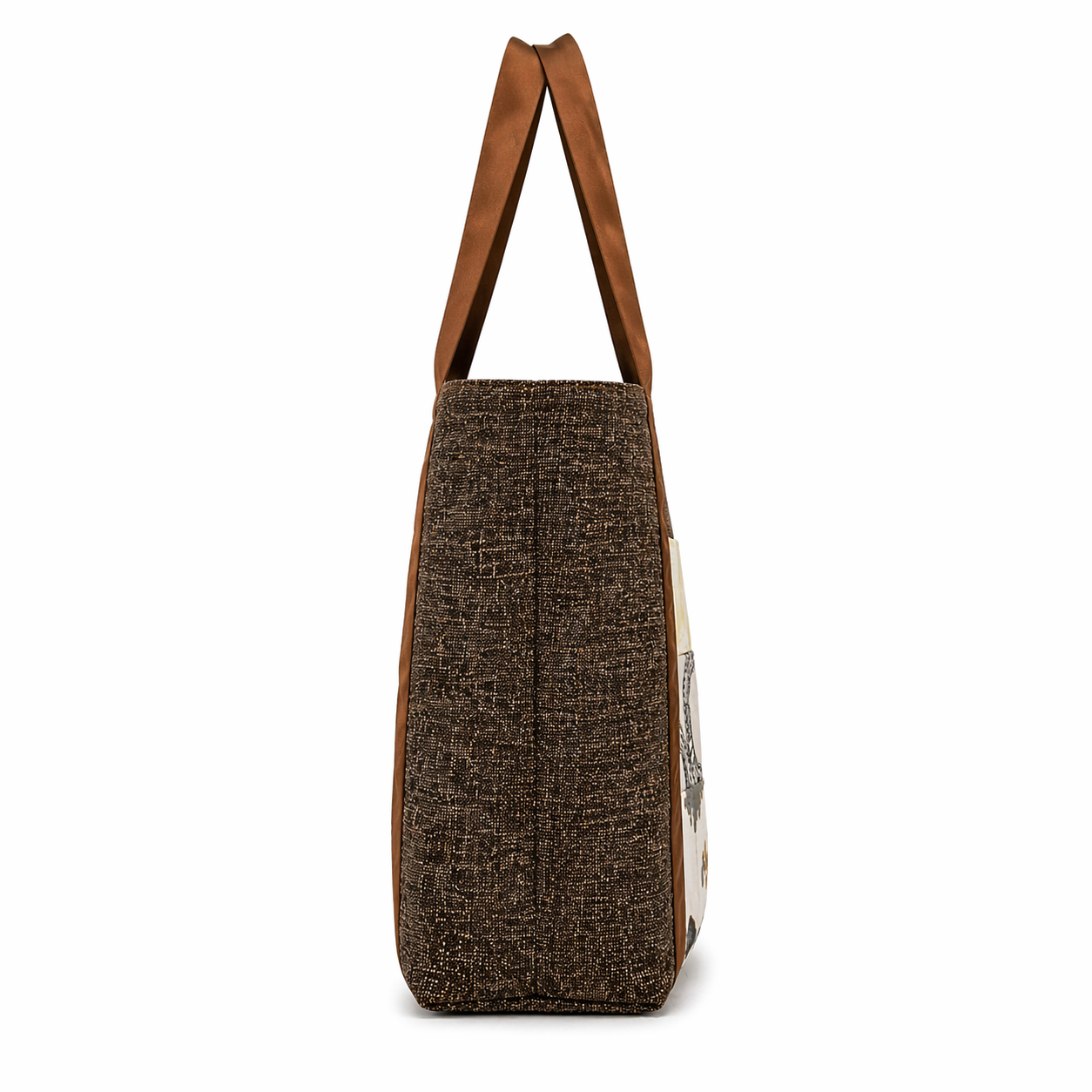 Tote Bag: Brown & white - Outside pocket - everyday use tote bag
