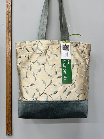 pale turquoise leafy pattern, sophisticated tote bag
