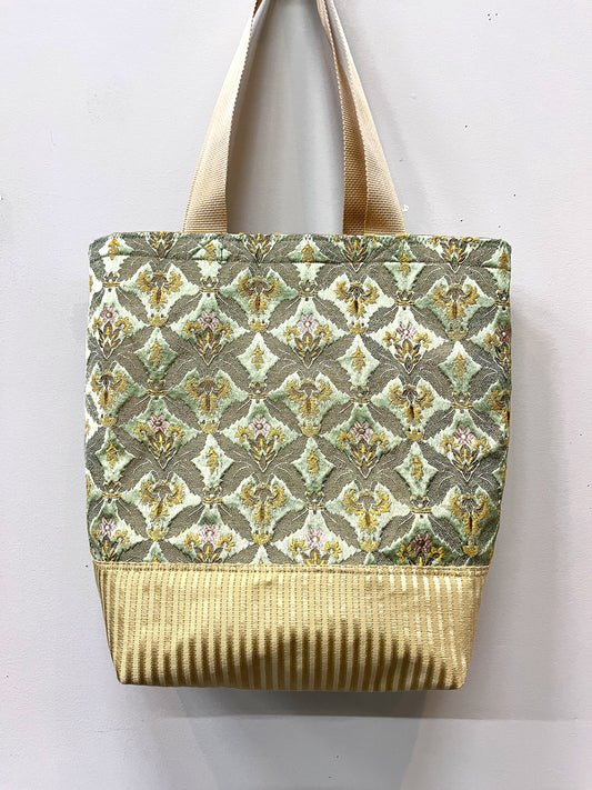 Tote Bag antique silk in soft greens and golds