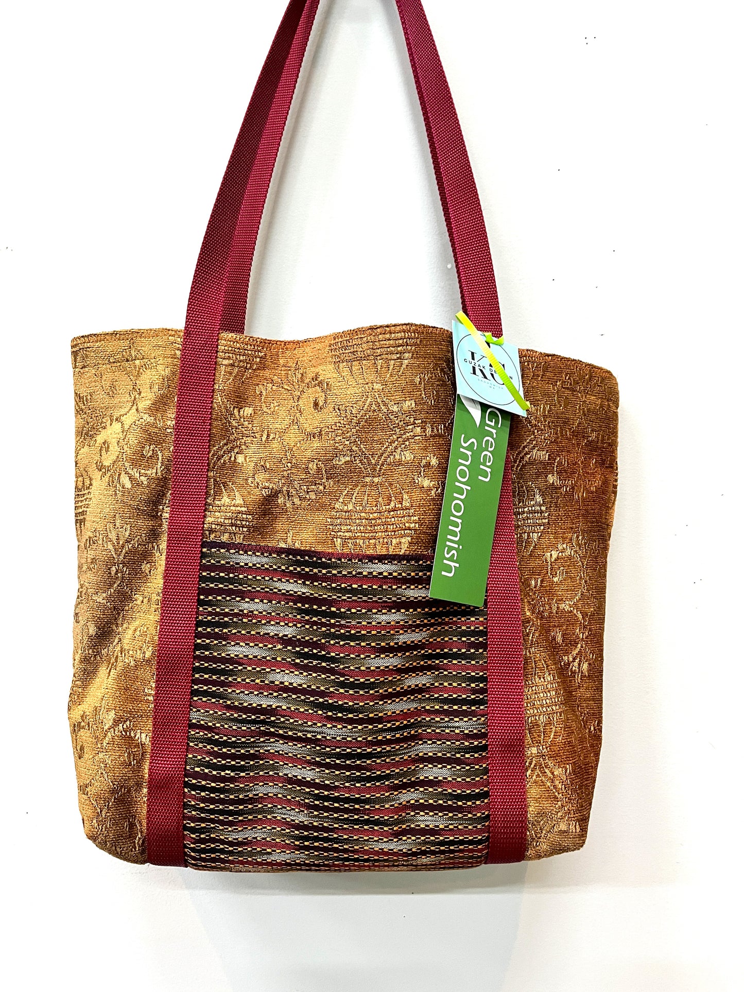 Tote Bag with handwoven Ikat stripes on the outside pocket - colorful lining