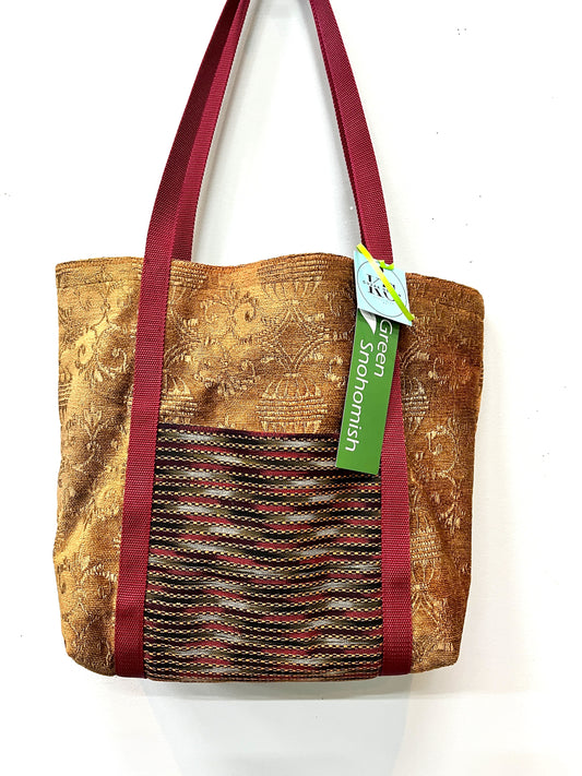 Tote Bag with handwoven Ikat stripes on the outside pocket - colorful lining