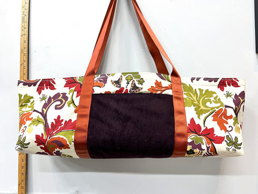 Yoga Mat Bag - Fun Floral mat bag with maroon outside pocket