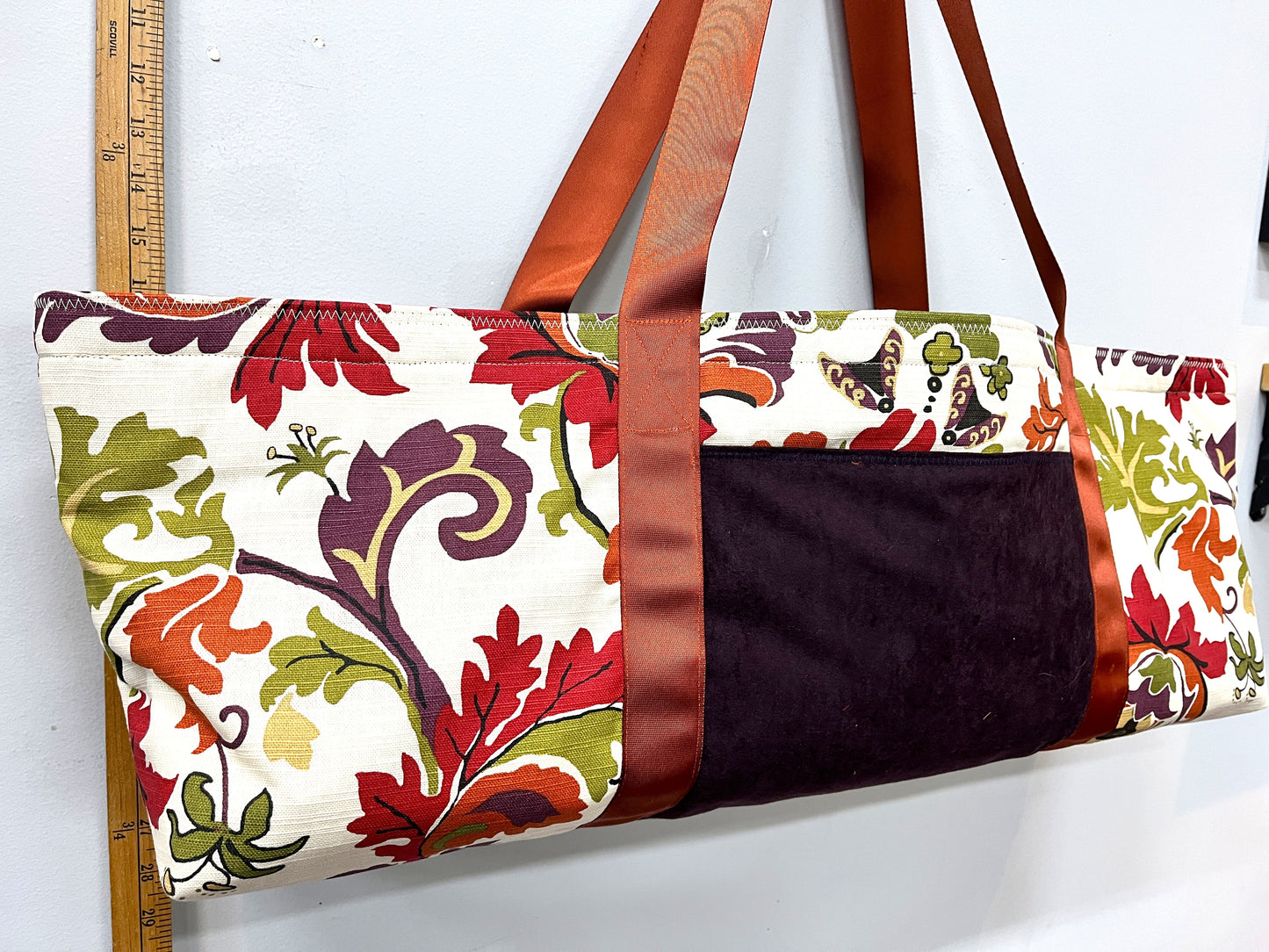 Yoga Mat Bag - Fun Floral mat bag with maroon outside pocket