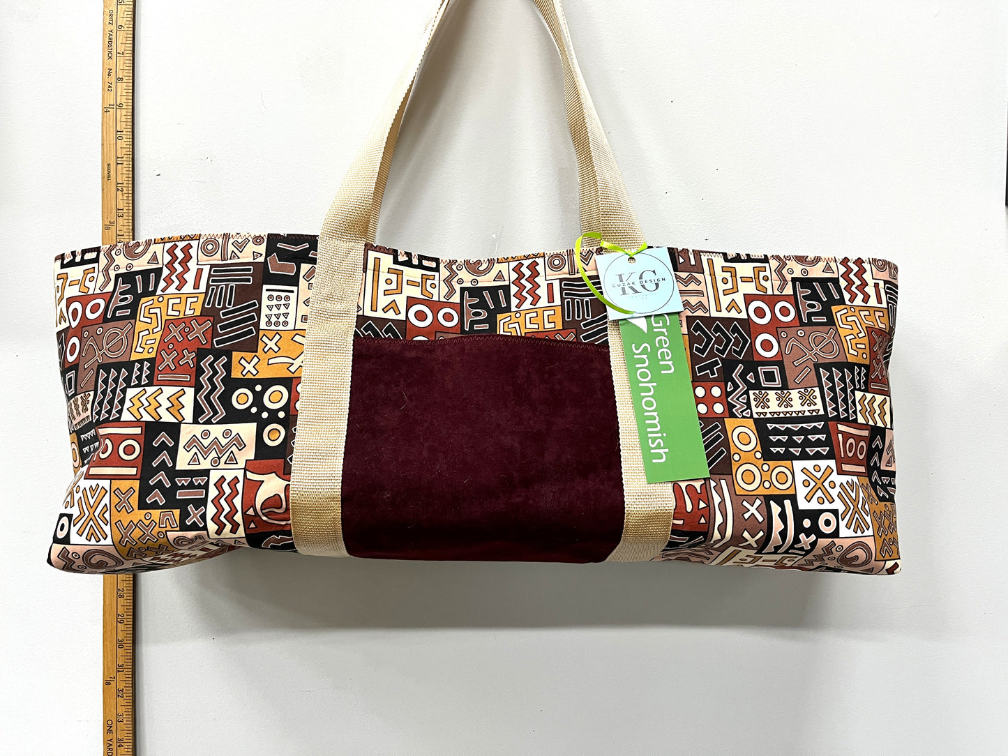 Yoga Mat Bag - geometric pattern in browns and golds