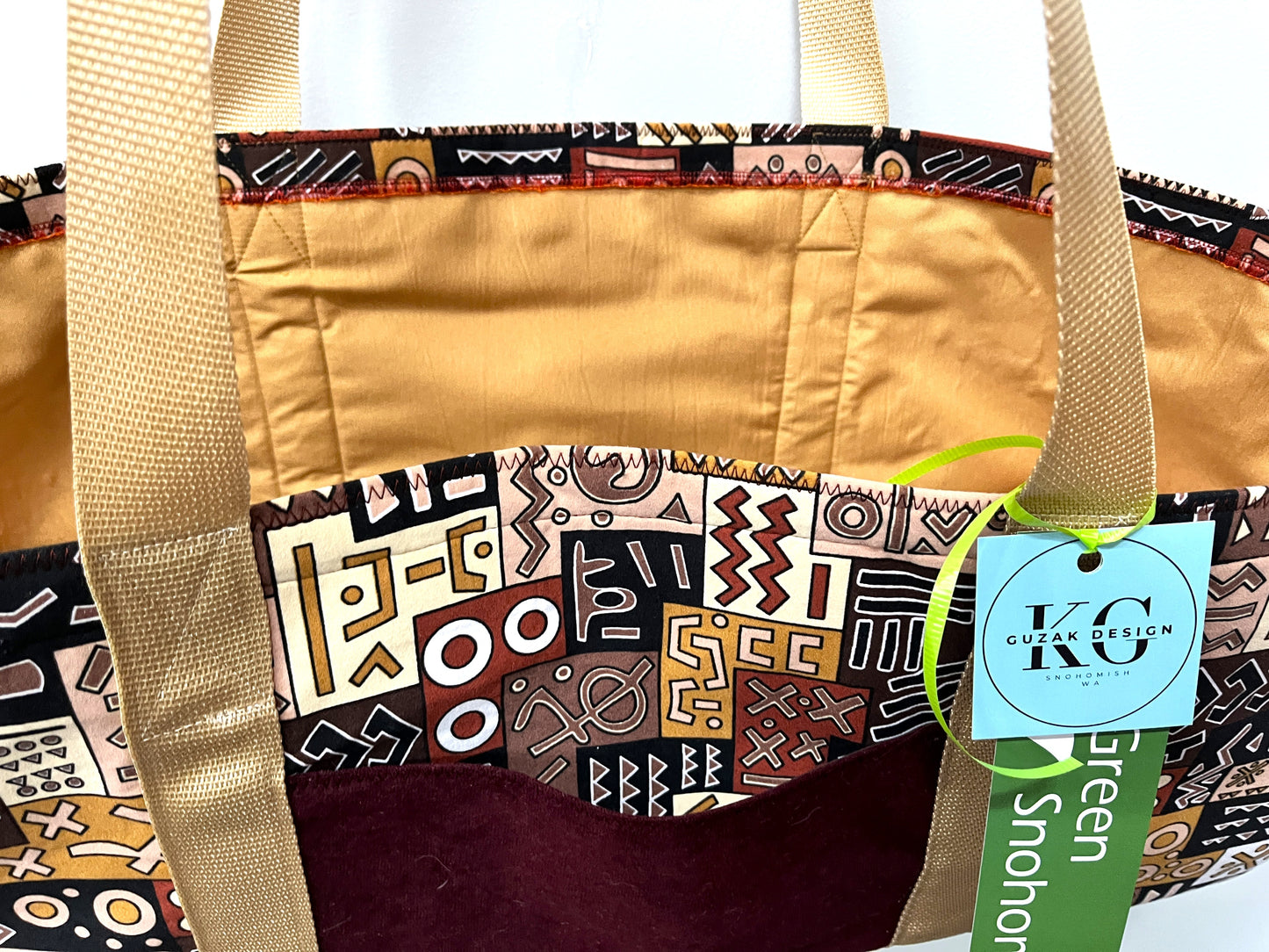 Yoga Mat Bag - geometric pattern in browns and golds