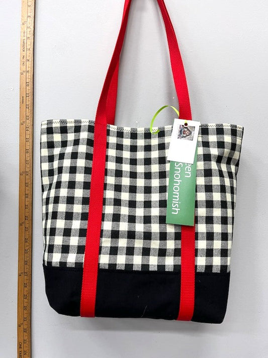 Black & White Check Recycled Polyester Tote Bag – Handmade & Eco-Conscious Design