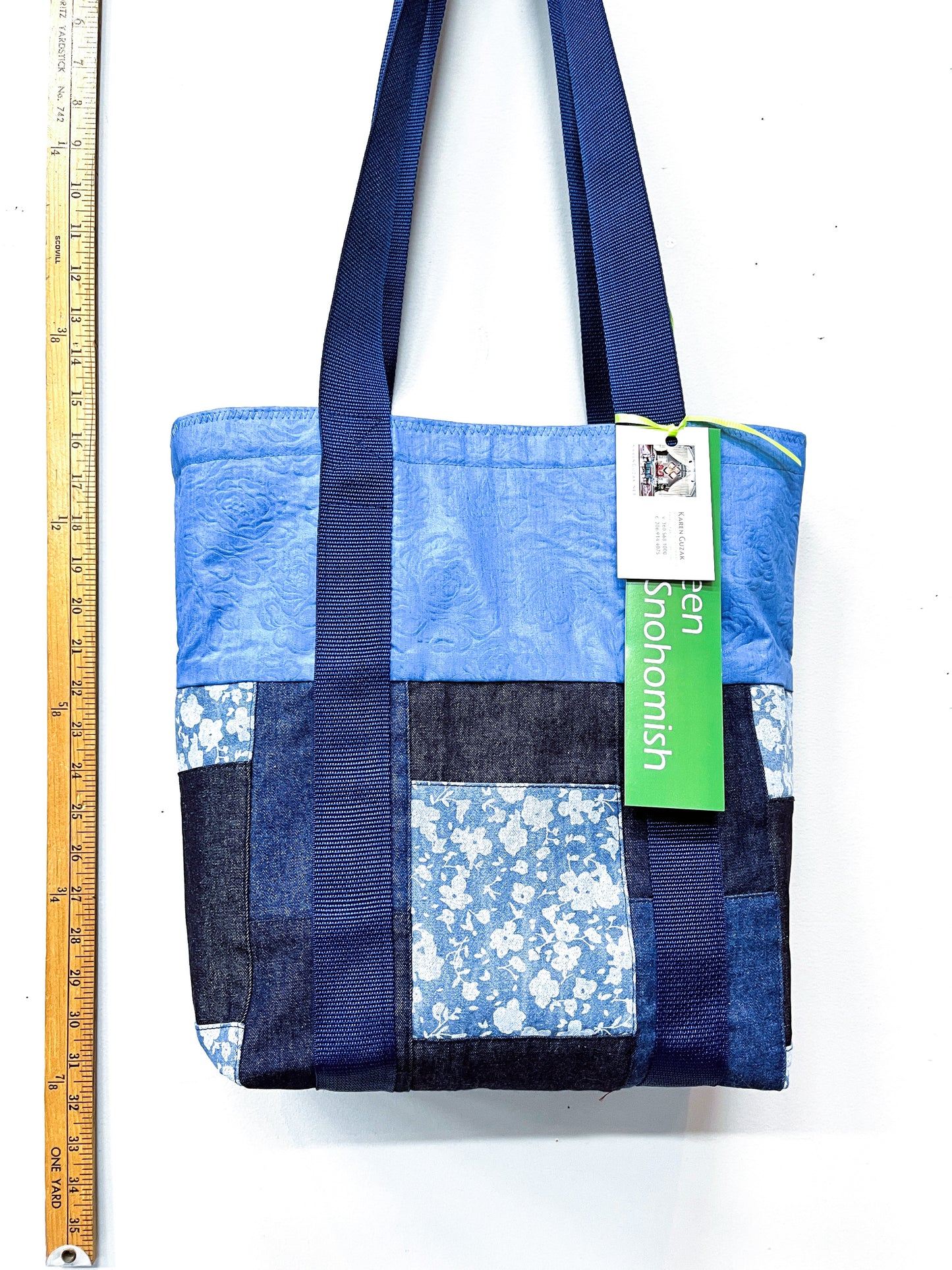 Quilted Blue Denim Upcycled Tote Bag – Handmade Recycled Denim Everyday Carry