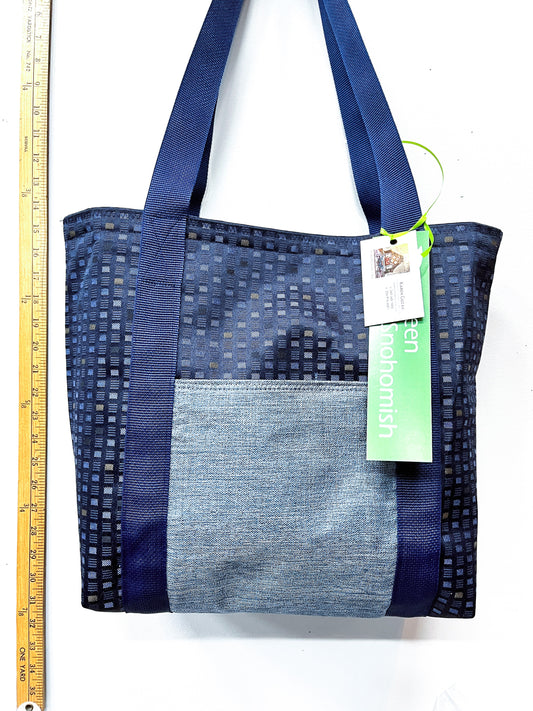 Dark Blue & Pale Blue Checks - Upcycled Tote Bag – Handmade Sustainable Market Tote