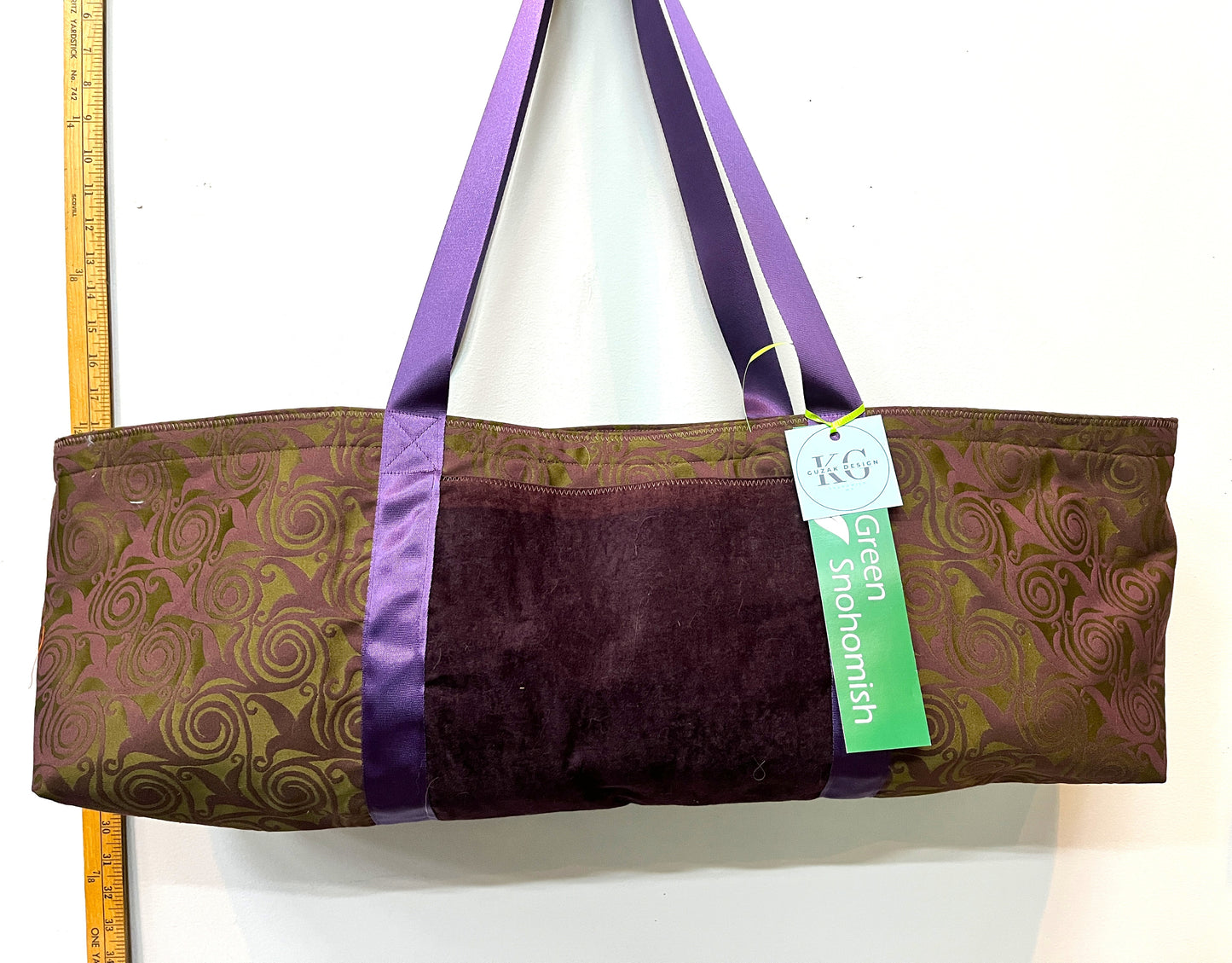 Yoga Mat Bag brown and purple swirls with leopard lining