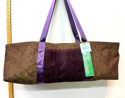 Yoga Mat Bag brown and purple swirls with leopard lining
