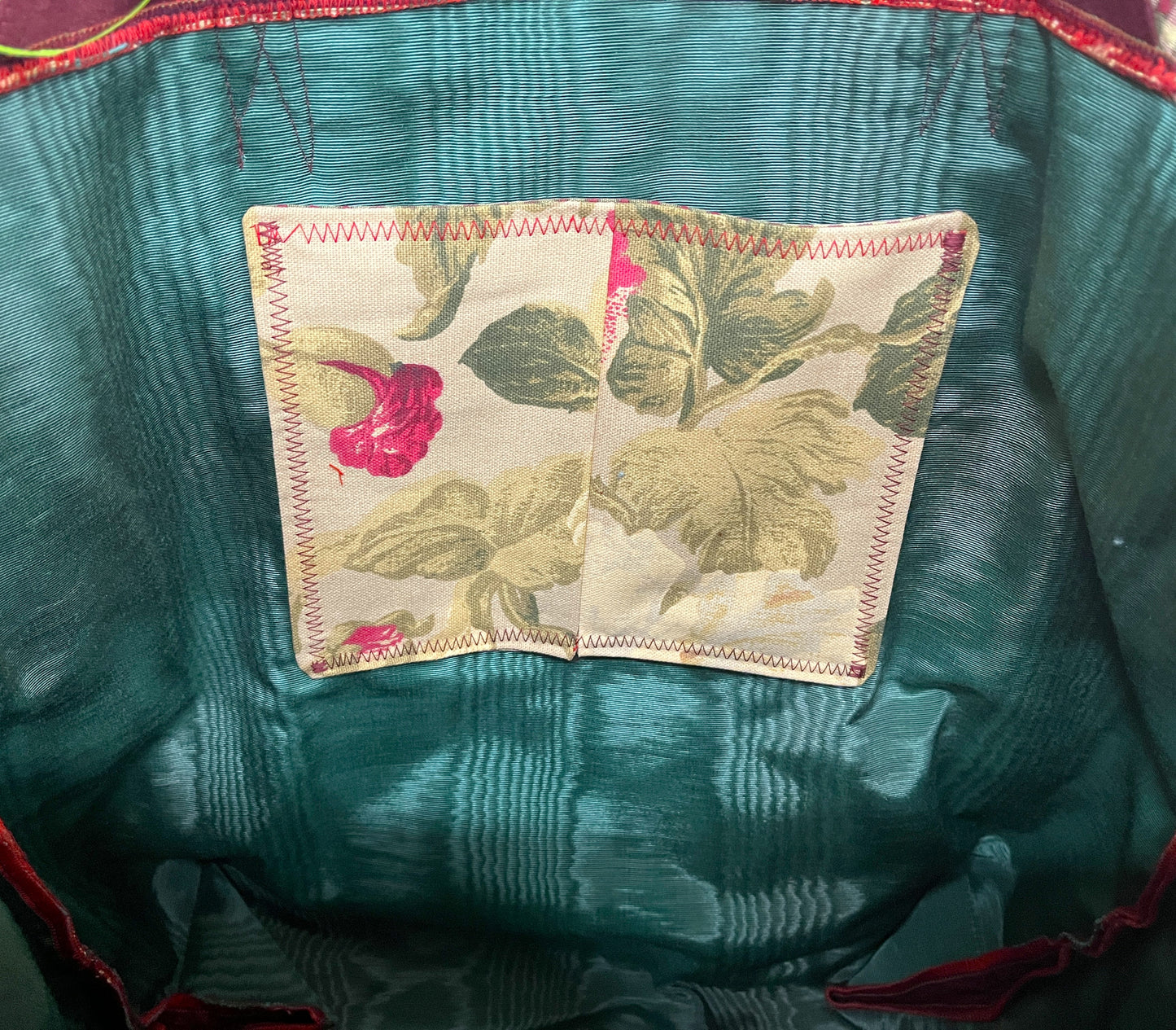 Tote Bag: Small Check & Burgundy Base Recycled Cotton Tote – Chic Sustainable Handmade Bag