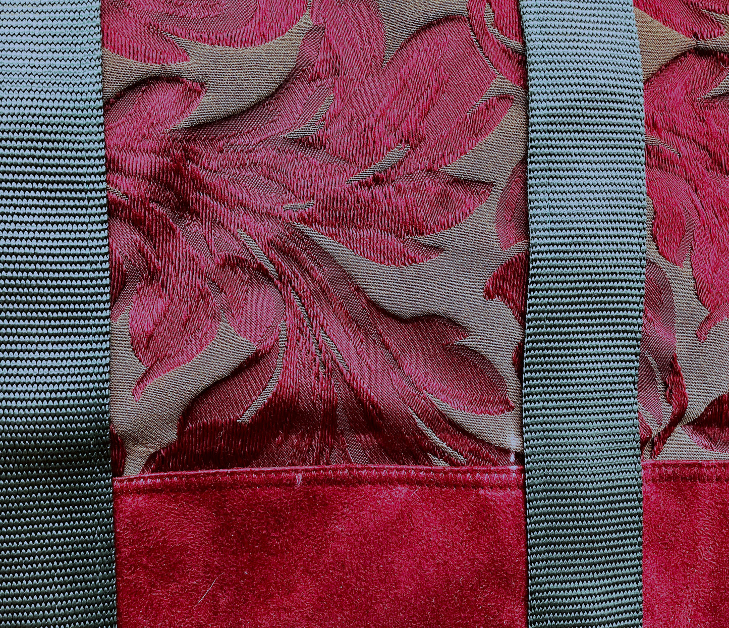 Tote Bag: Maroons and Greens Mixed Fabric Upcycled Tote Bag – Handmade Minimal Sustainable Carryall