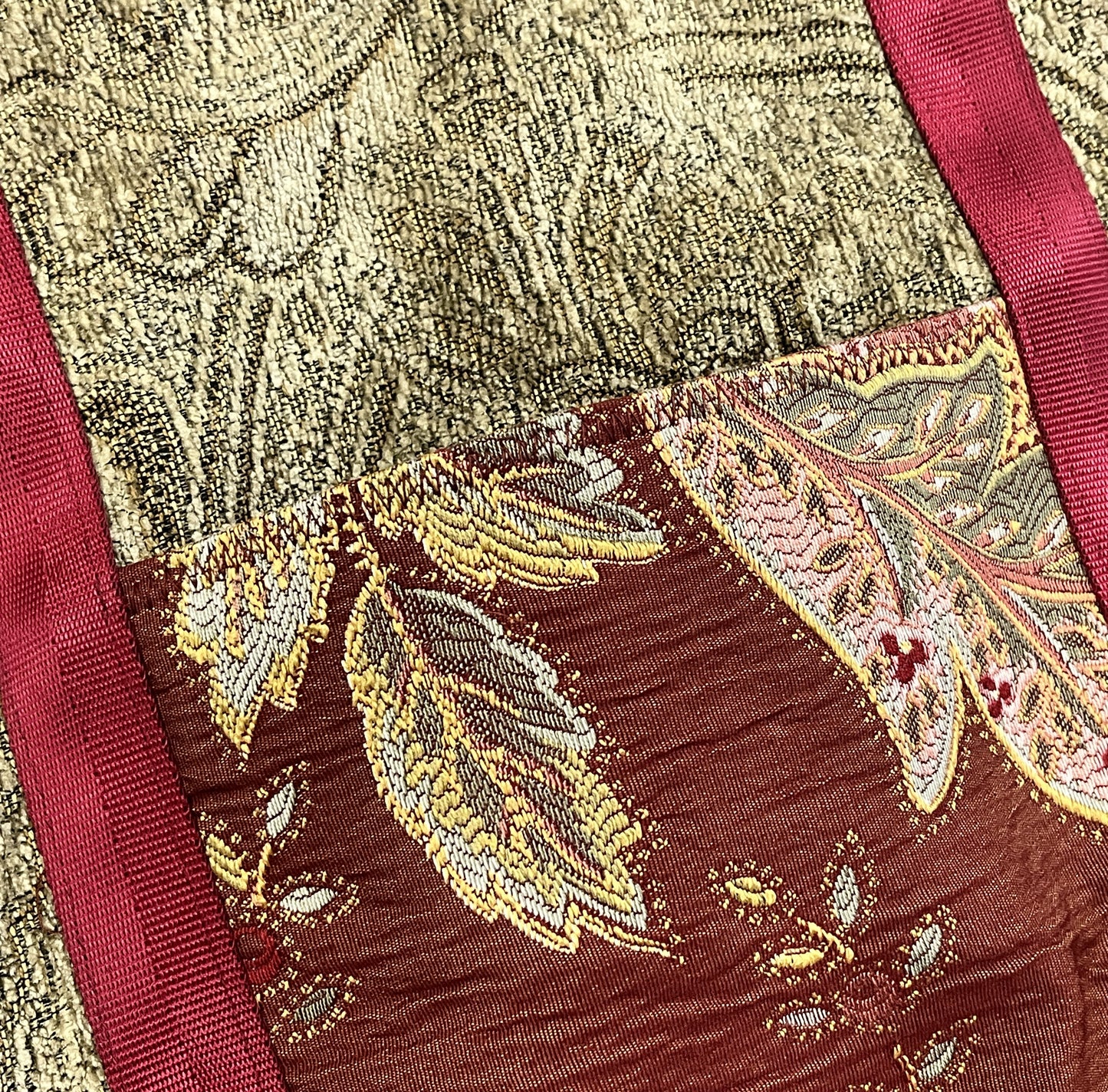 Tote Bag: Vibrant reds and golds in a floral pattern - Outside Pocket - everyday use Tote bag .