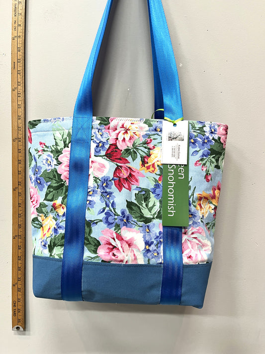 Vintage Print Upcycled Fabric Tote Bag – Handmade Sustainable Everyday Tote