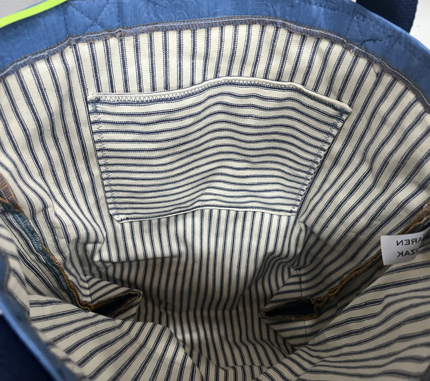 Tote Bag: Quilted Blue Denim Upcycled Tote Bag – Handmade Recycled Denim Everyday Carry
