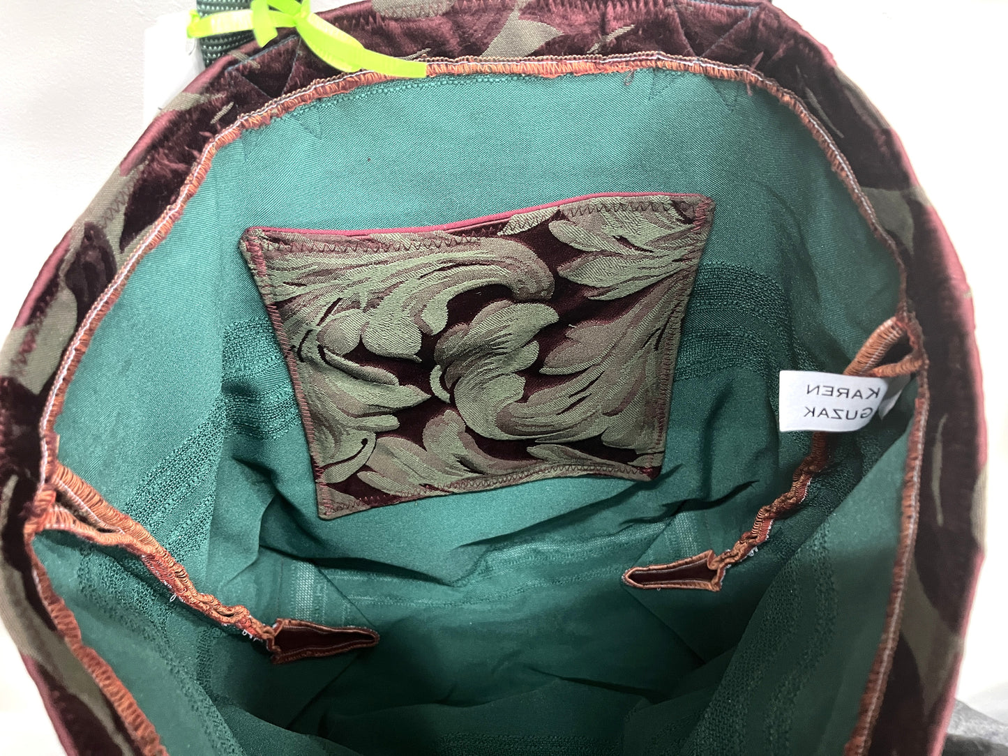 Tote Bag: Maroons and Greens Mixed Fabric Upcycled Tote Bag – Handmade Minimal Sustainable Carryall